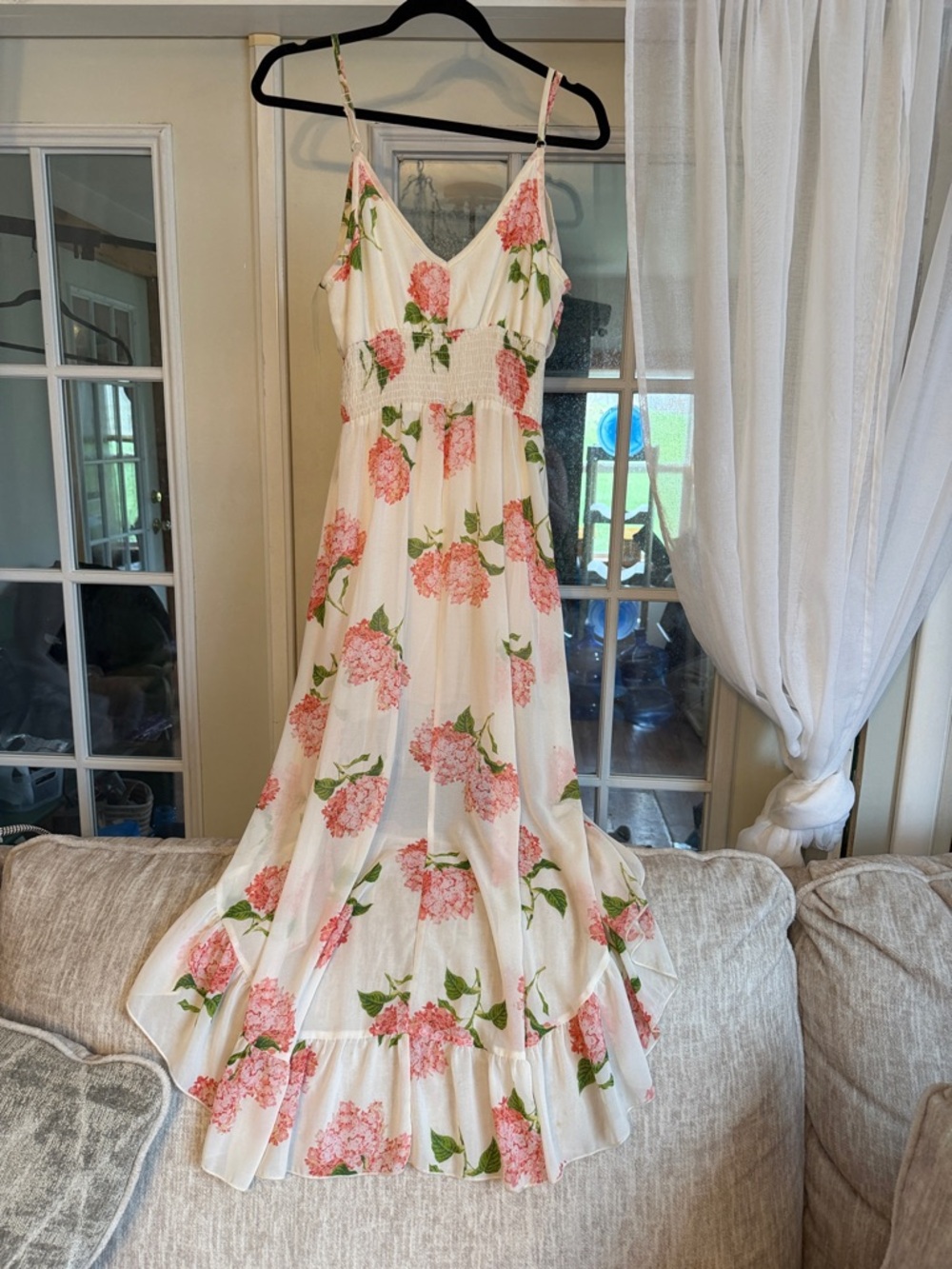 HeartSoul Cream Maxi Dress with Pink Floral Print - Picture 2 of 3